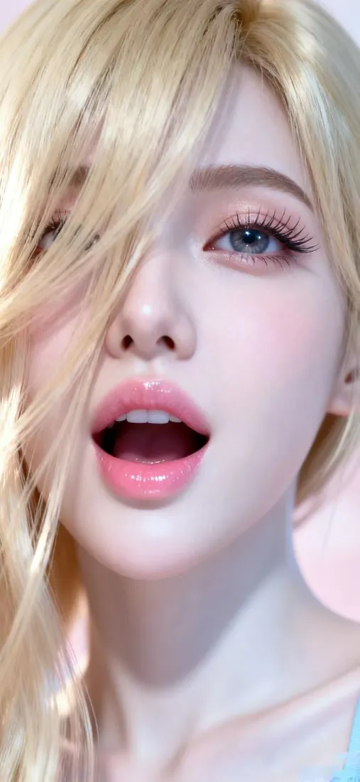 金发美女手机壁纸｜浅粉背景 - 虚拟偶像「哲风壁纸」