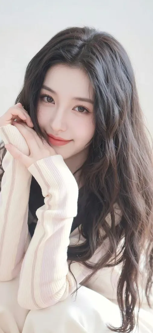 美女手机壁纸｜简约背景 - 长发温柔「哲风壁纸」