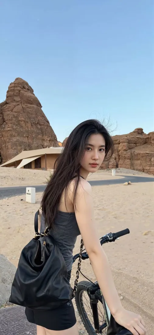 美女沙漠手机壁纸｜户外背景图片 - 自行车「哲风壁纸」