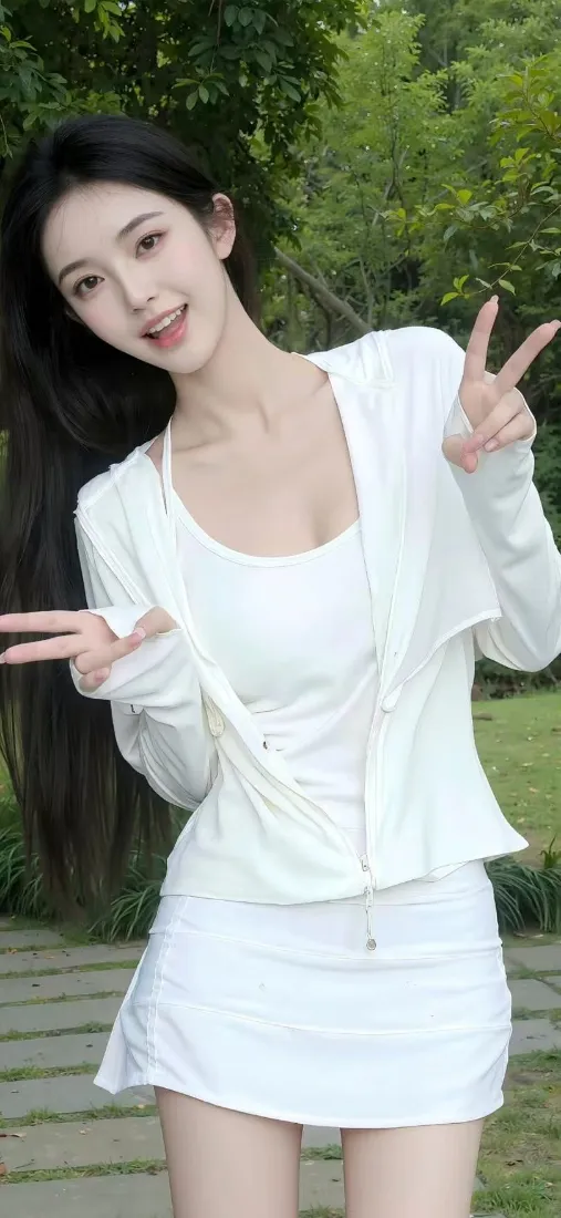 白衣美女手机壁纸｜户外绿植背景 - 清新「哲风壁纸」