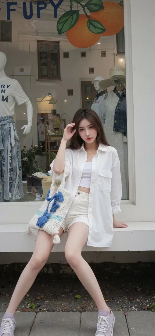 美女街拍手机壁纸｜店铺橱窗 - 白色穿搭「哲风壁纸」