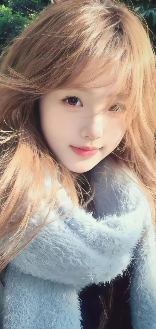 美女手机壁纸｜蓝围巾背景图 - 金发「哲风壁纸」