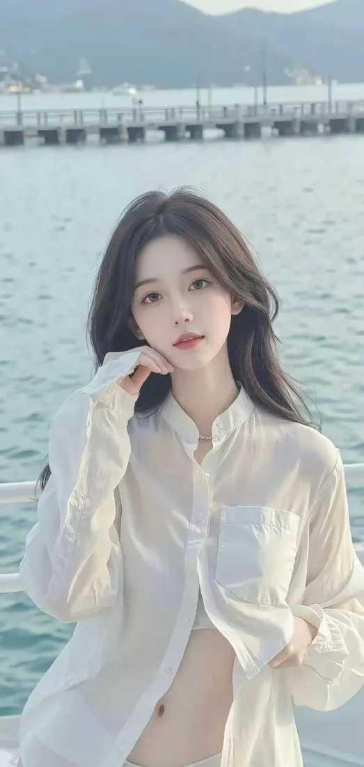 白衣美女手机壁纸｜水边 - 清新「哲风壁纸」