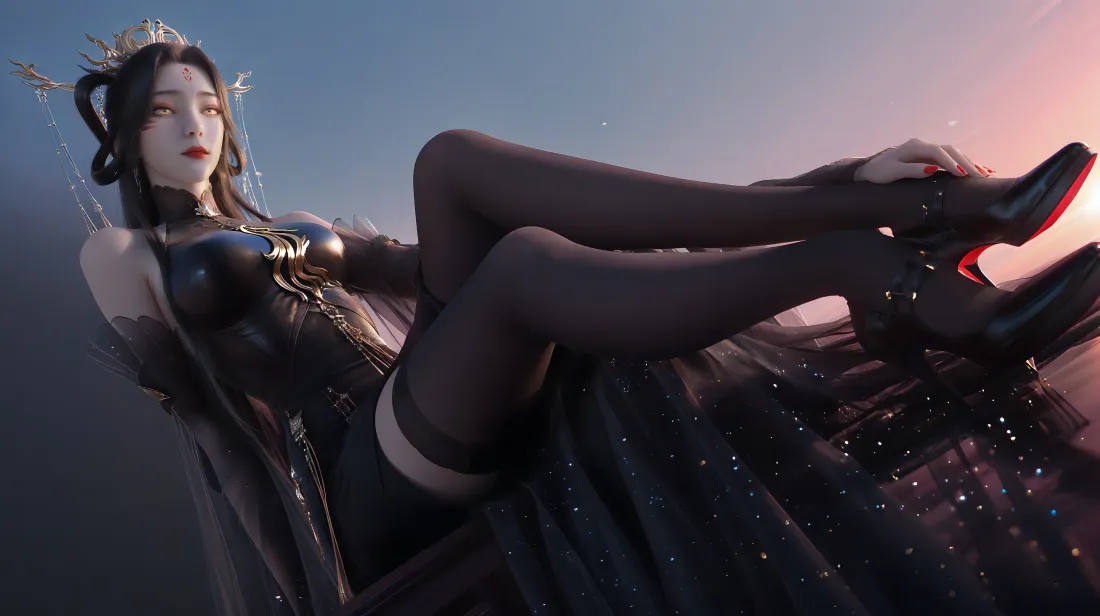 6k诛仙小白壁纸｜暗黑背景 - 黑丝高跟「哲风壁纸」