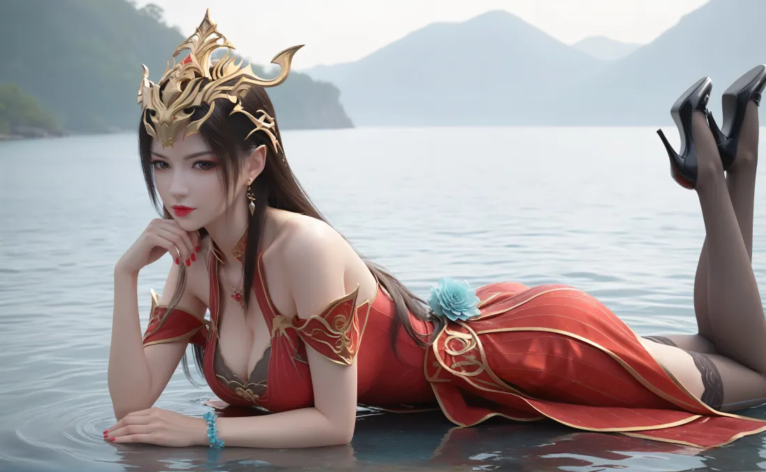 6k美杜莎斗破苍穹壁纸｜山水 - 红衣黑丝「哲风壁纸」