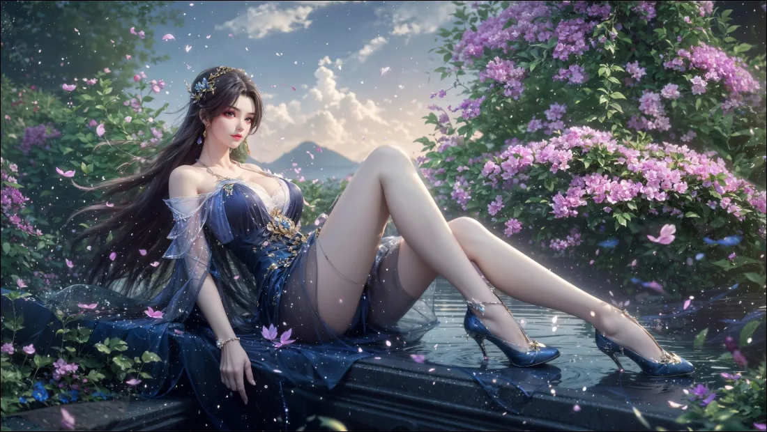 2k二次元美女壁纸｜花丛背景 - 紫色礼服「哲风壁纸」