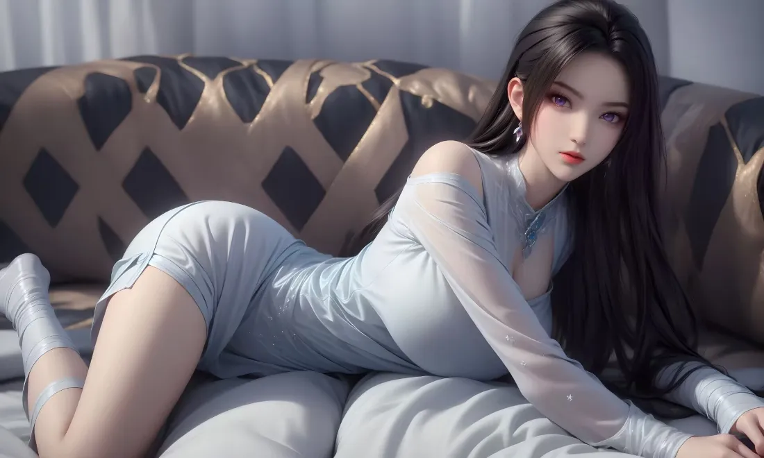 2k浅蓝裙美女壁纸｜沙发背景 - 性感「哲风壁纸」