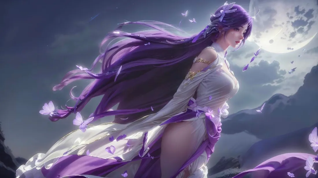 云曦手机壁纸｜完美世界背景图片 - 紫发古风月夜「哲风壁纸」
