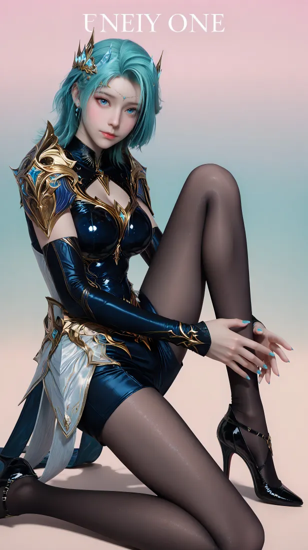 蓝发黑丝盔甲角色手机壁纸｜动漫 - 高跟鞋「哲风壁纸」