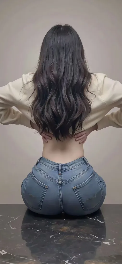 背影美女手机壁纸｜简约背景图片 - 牛仔裤「哲风壁纸」