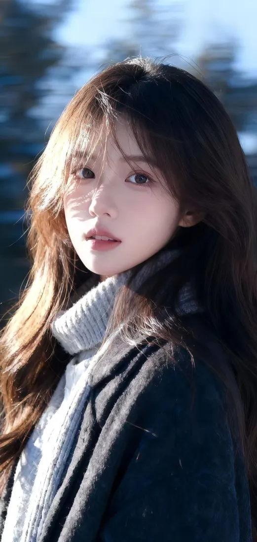 长发美女手机壁纸｜户外背景 - 毛衣外套「哲风壁纸」