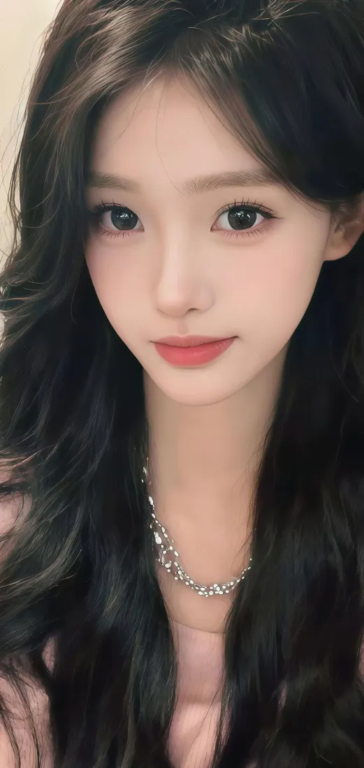 长发美女手机壁纸｜粉色背景 - 红唇项链「哲风壁纸」