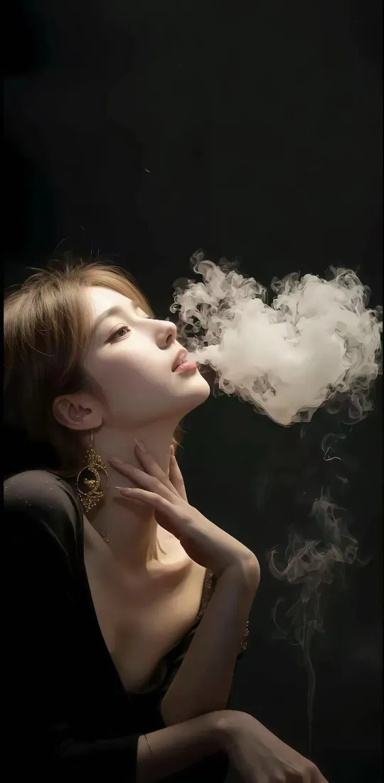 黑衣美女手机壁纸｜烟雾背景 - 迷人Ios「哲风壁纸」