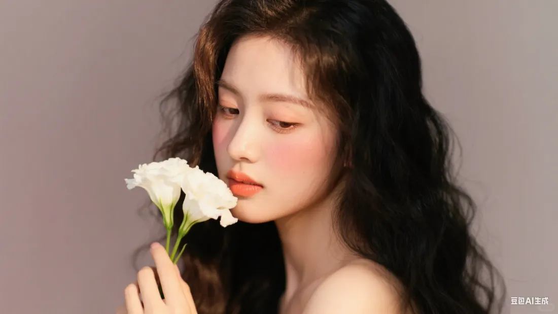 2k长发美女壁纸｜浅灰背景图片 - 白花「哲风壁纸」