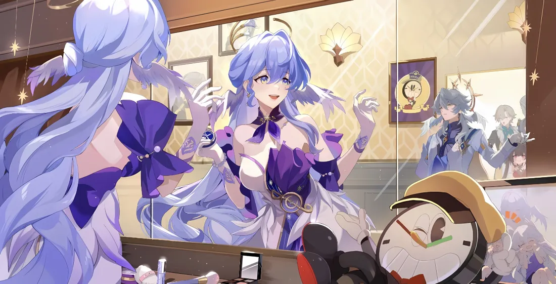 2k知更鸟壁纸｜崩坏咖啡馆 - 蓝发紫裙少女「哲风壁纸」