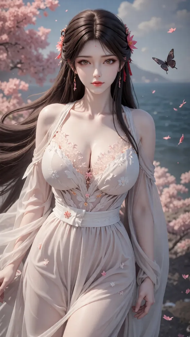 古风美女手机壁纸｜樱花海景 - 纱裙「哲风壁纸」