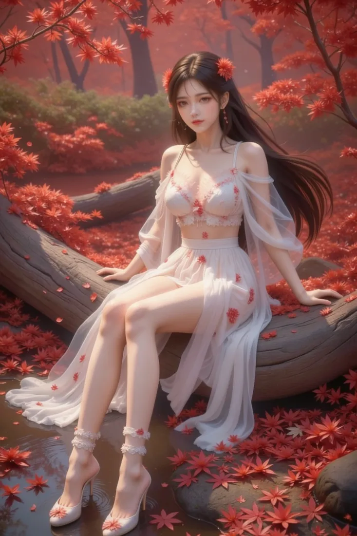 完美世界手机壁纸｜红枫背景 - 古风美女「哲风壁纸」