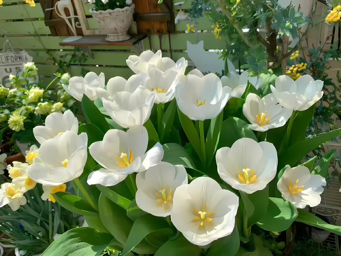 2k白色郁金香壁纸｜绿植花卉背景图片 - 清新盆栽「哲风壁纸」