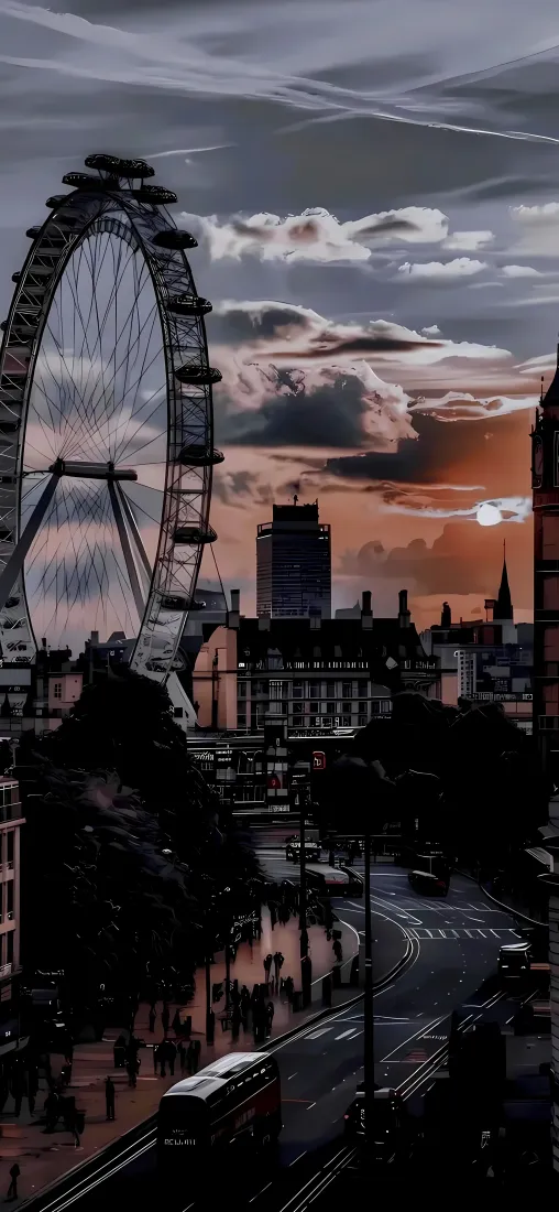 城市摩天轮手机壁纸｜晚霞背景 - 黄昏街道「哲风壁纸」