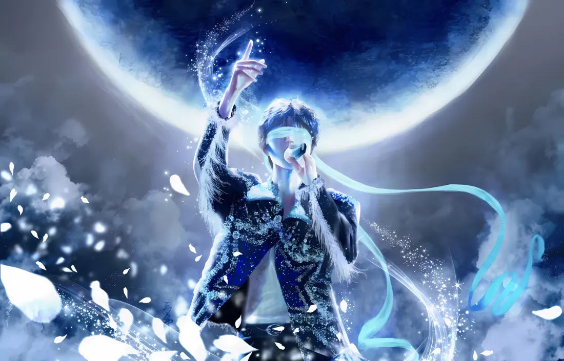 2k王俊凯壁纸｜月亮飘带背景图 - 蓝色冰晶「哲风壁纸」