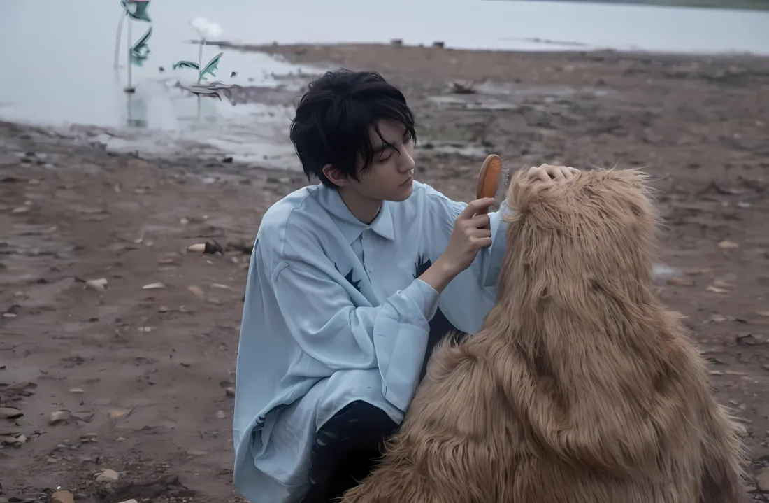 2k王俊凯壁纸｜泥地背景图片 - 蓝色衬衫「哲风壁纸」