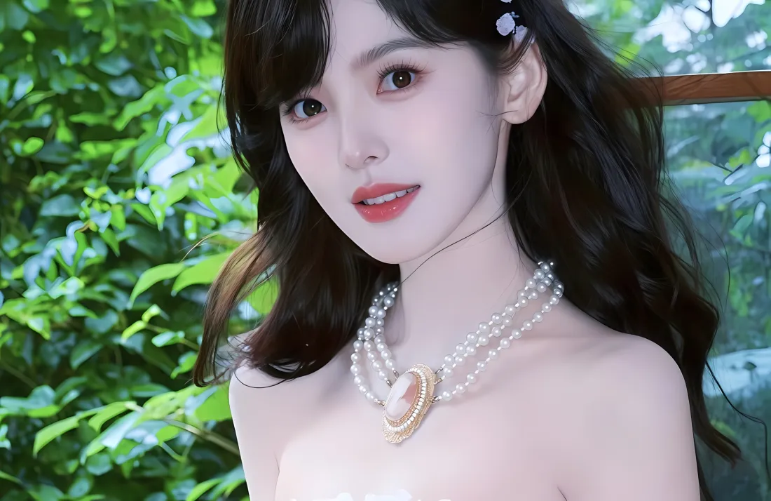 2k章若楠壁纸｜绿植背景图片 - 珍珠项链「哲风壁纸」