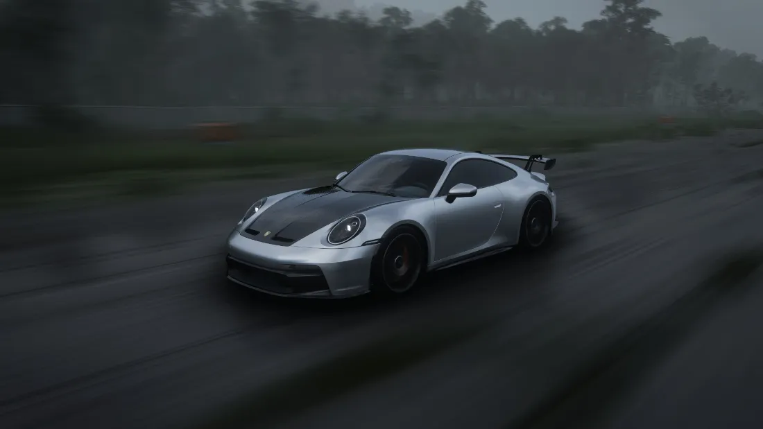 2k保时捷跑车壁纸｜雨天道路 - 白色赛车「哲风壁纸」