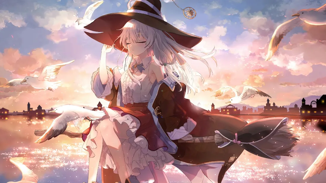 2k伊蕾娜壁纸｜海边黄昏背景图片 - 魔女之旅「哲风壁纸」