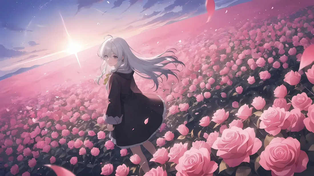 4k伊蕾娜壁纸｜粉色花海背景图片 - 魔女之旅「哲风壁纸」