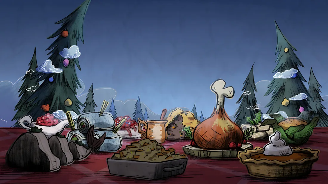 4k饥荒壁纸｜冬季盛宴 - 炸鱼排火鸡大餐「哲风壁纸」