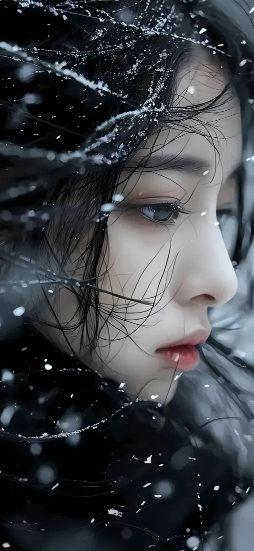 侧颜美女手机壁纸｜雪景背景 - 下雪「哲风壁纸」