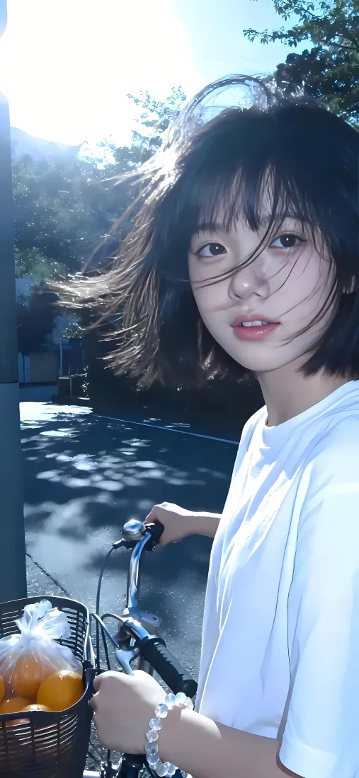 短发美女手机壁纸｜户外骑行背景图 - 青春活力「哲风壁纸」