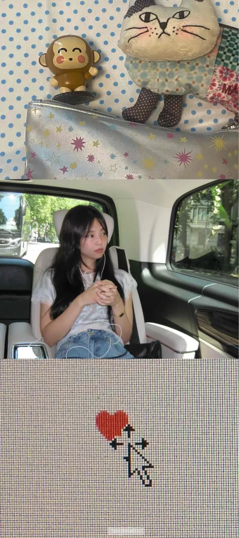 拼贴治愈ins风手机壁纸｜车内女孩爱心 - 毛绒玩具「哲风壁纸」