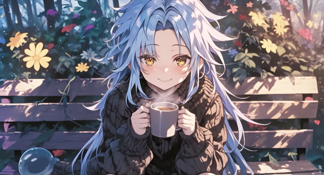 2k利姆露壁纸｜花丛长椅 - 咖啡「哲风壁纸」