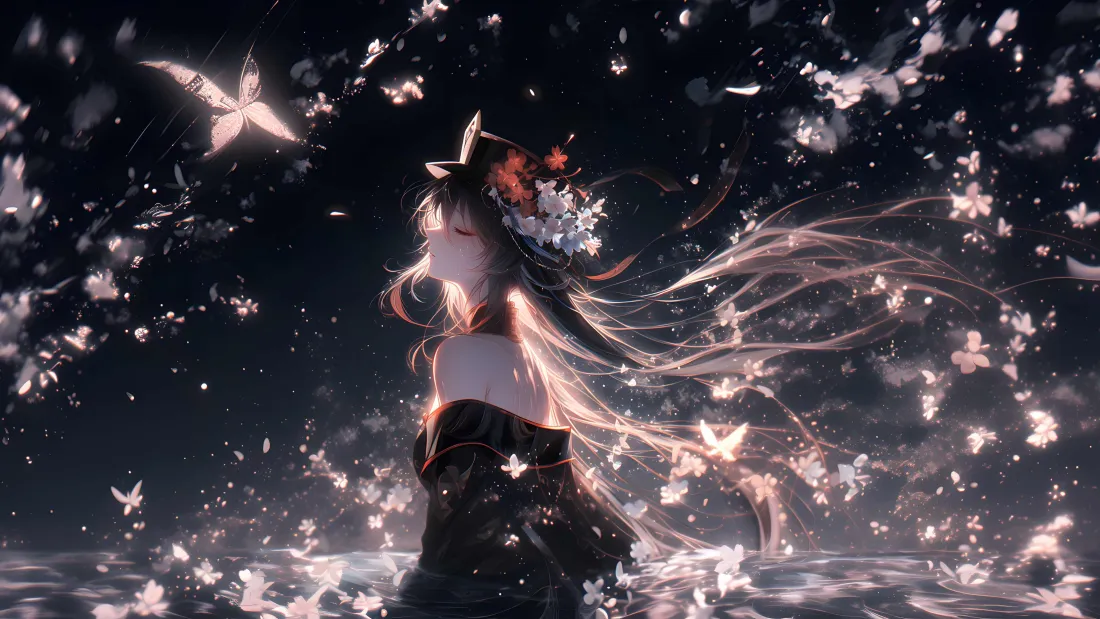 4k胡桃壁纸｜原神背景图 - 蝴蝶花瓣「哲风壁纸」