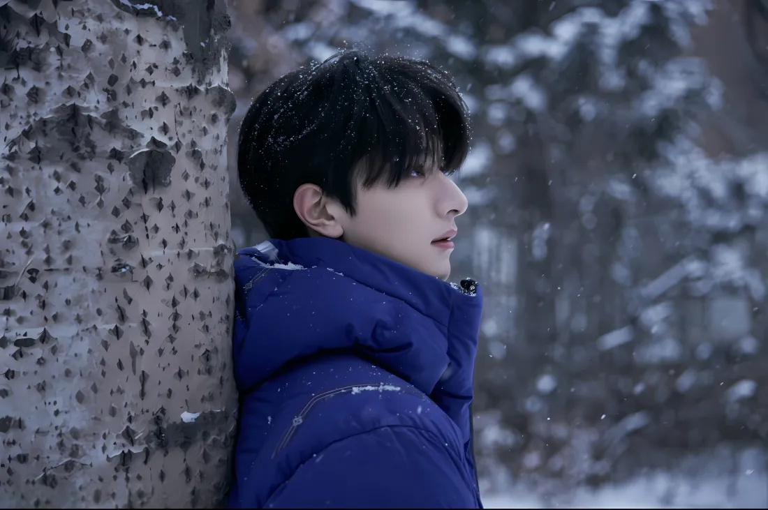 2k林一雪景壁纸｜冬日背景图片 - 蓝色羽绒服「哲风壁纸」