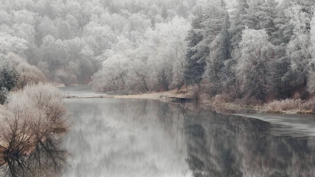 2k雪景壁纸｜冬日河流背景图片 - 雾凇树林「哲风壁纸」