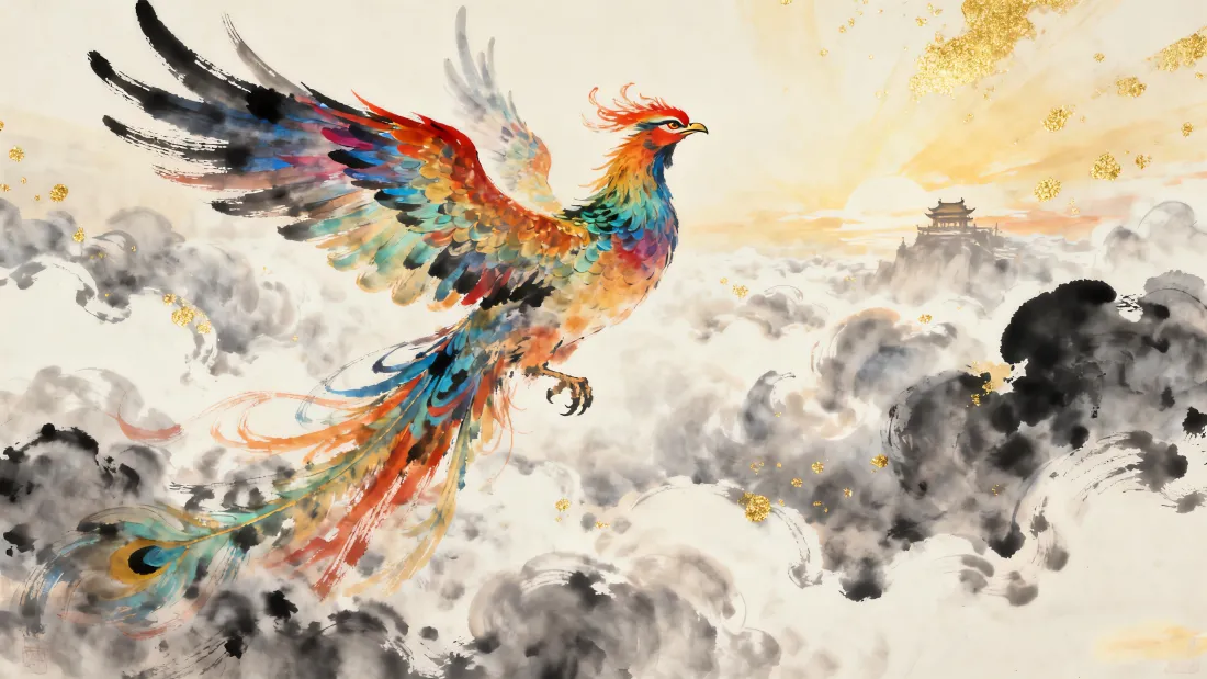 4k凤凰壁纸｜国风背景图片 - 水墨飞鸟「哲风壁纸」