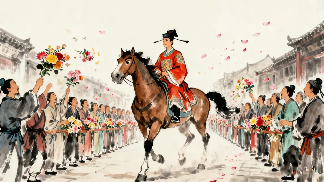 4k状元骑马国风壁纸｜古街送花背景 - 中状元「哲风壁纸」