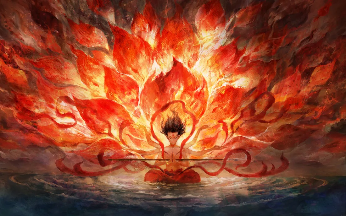 4k哪吒火莲壁纸｜国风背景 - 火焰莲花「哲风壁纸」