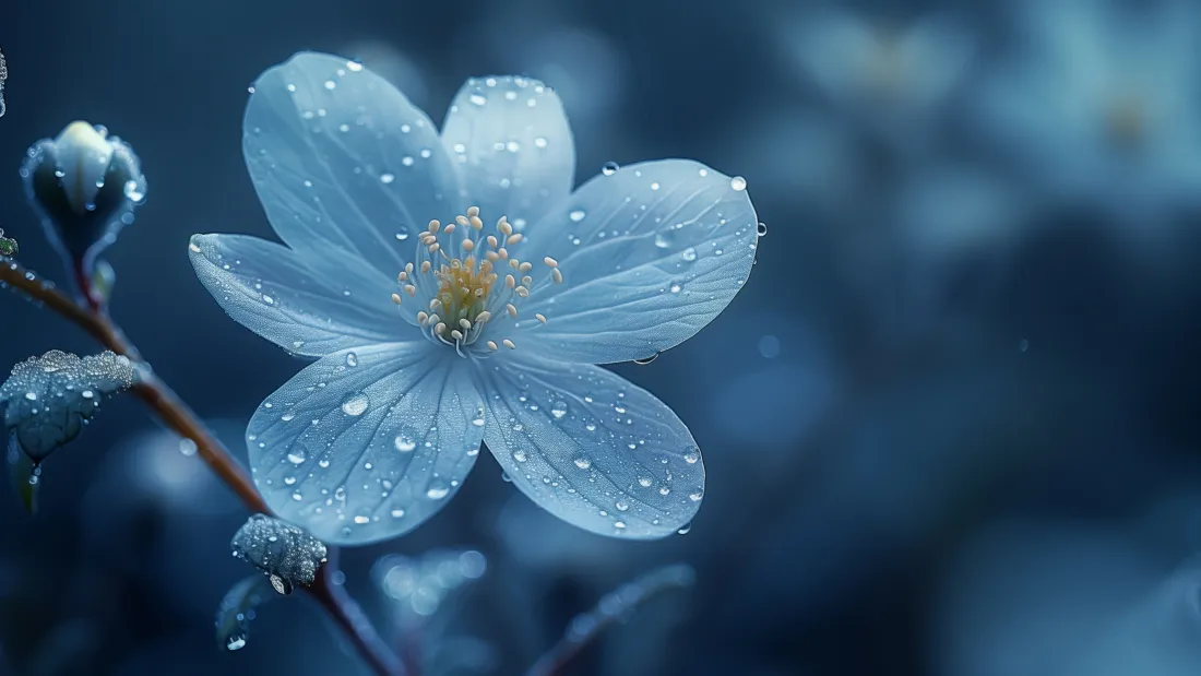 4k蓝色花朵壁纸｜水珠背景图片 - 自然风景「哲风壁纸」