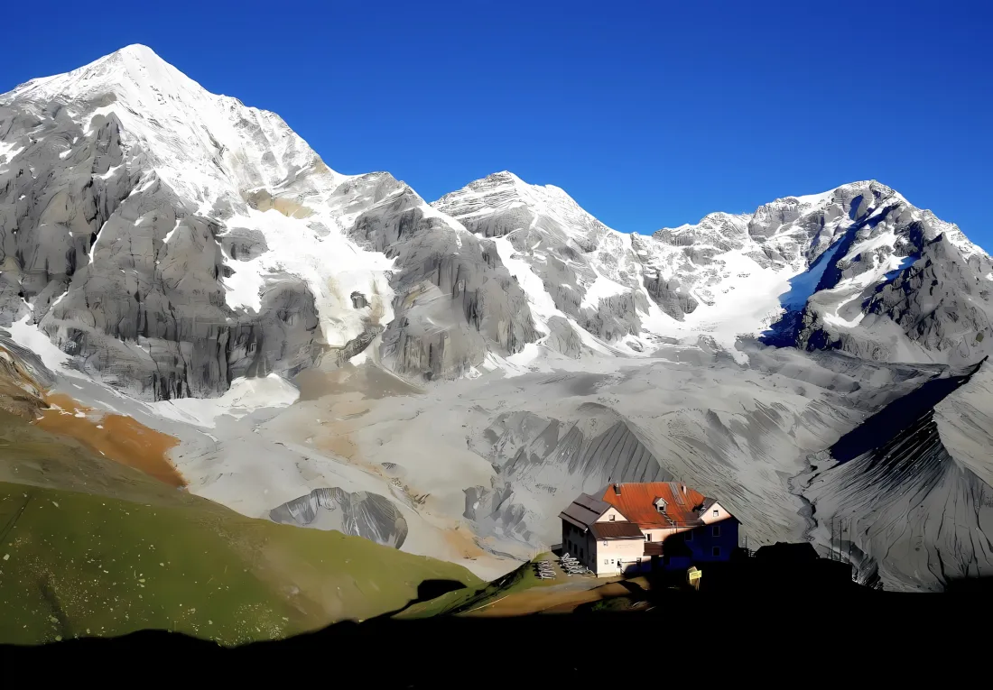 2k雪山草原小屋壁纸｜自然风景背景 - 蓝天「哲风壁纸」