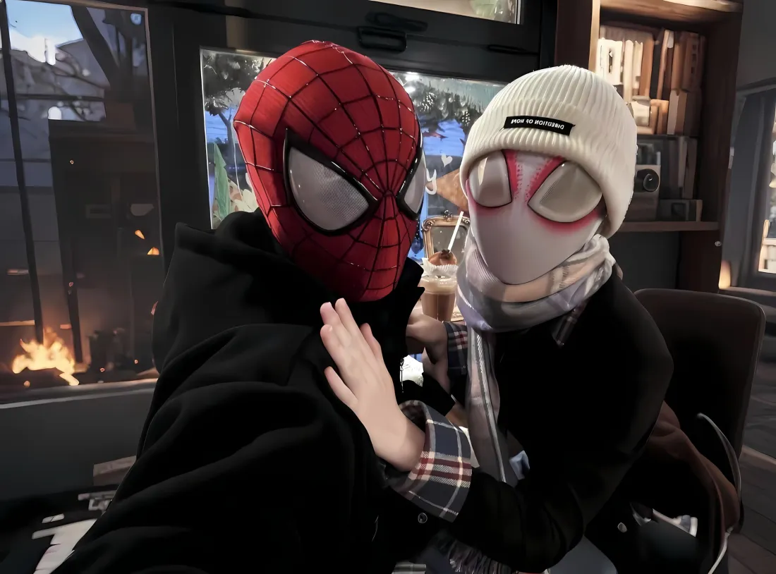 2k蜘蛛侠情侣壁纸｜室内场景 - 亲密互动「哲风壁纸」