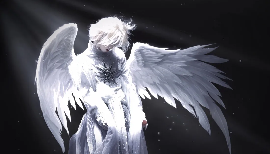 4k天使动漫壁纸｜暗黑背景 - 白色翅膀「哲风壁纸」
