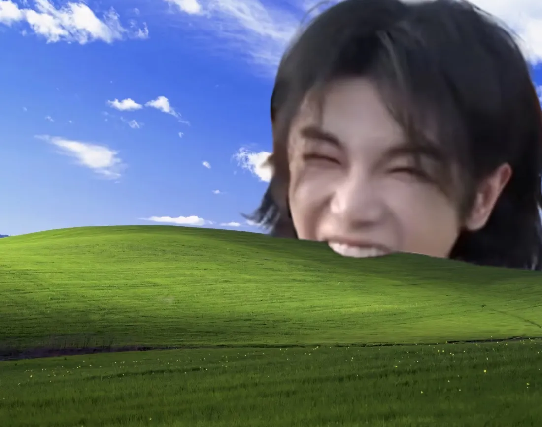 2k华晨宇 抽象 Windows XP壁纸｜搞怪背景图 - 草地蓝天「哲风壁纸」