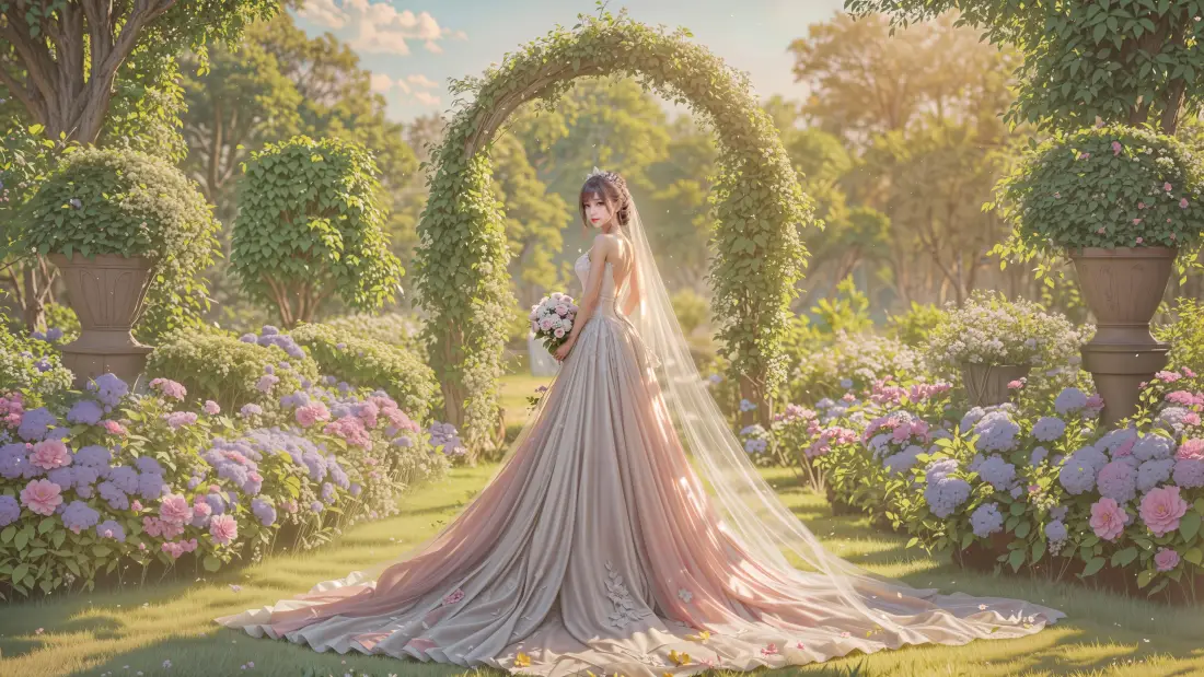 8k粉色婚纱壁纸｜花园背景 - 浪漫婚礼「哲风壁纸」