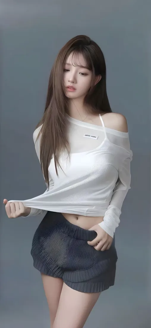 白衣美女手机壁纸｜灰色背景图片 - 时尚穿搭「哲风壁纸」