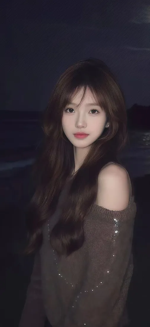 露肩美女手机壁纸｜暗色背景 - 长发「哲风壁纸」