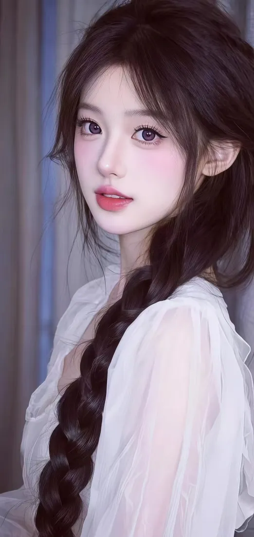 美女手机壁纸｜白衣麻花辫背景图 - Ios「哲风壁纸」