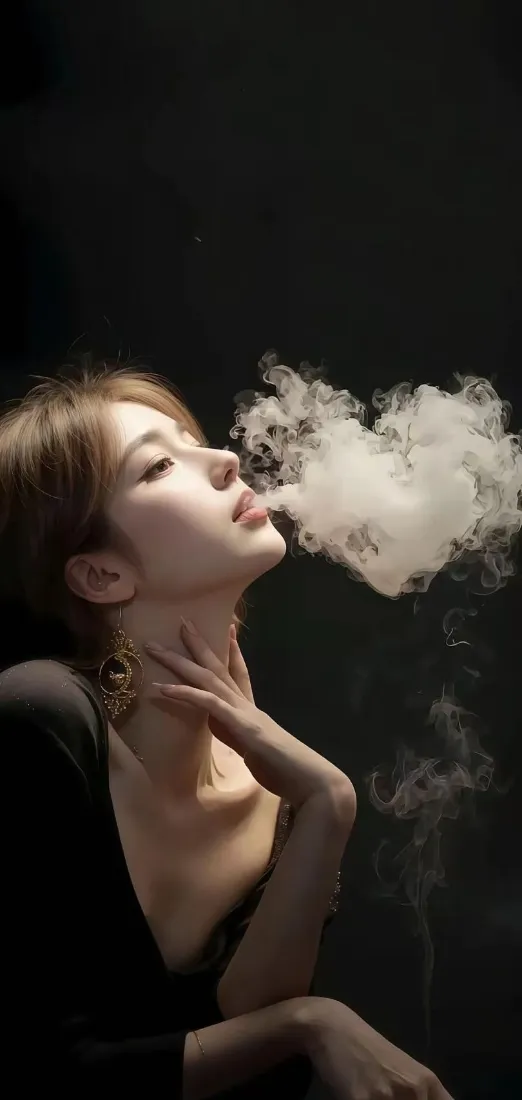 黑衣美女手机壁纸｜烟雾背景图片 - 迷人气质「哲风壁纸」